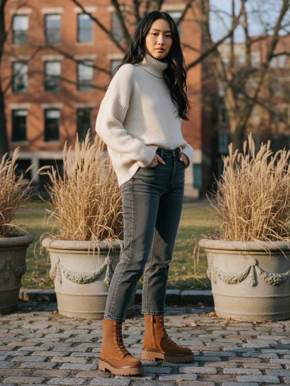 Sam Edelman EVINA Brown Suede Lace-Up Combat Boots with Lug Soles
